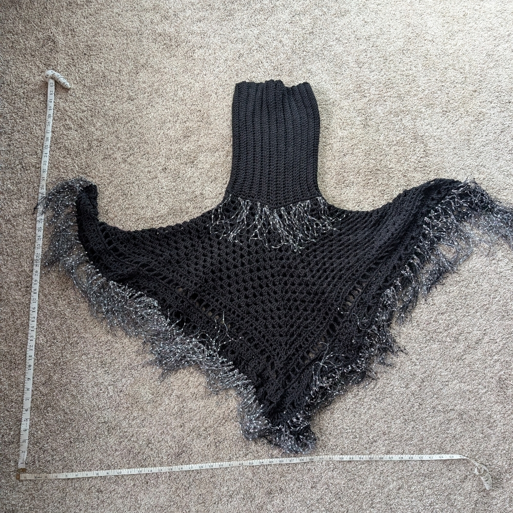 Elegant Black Fringed Poncho